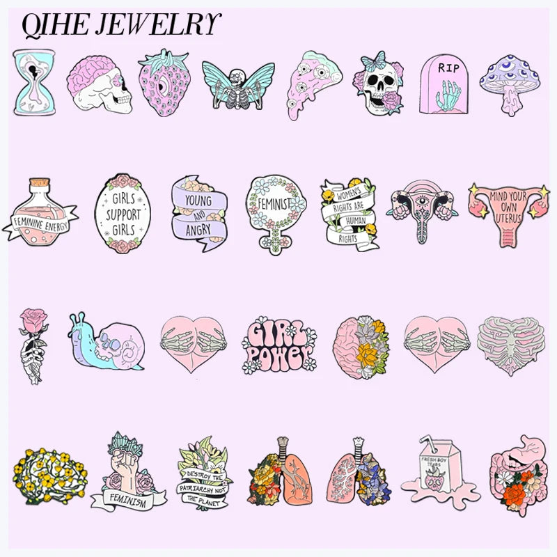 Girl Power Enamel Pins Purple Skeleton